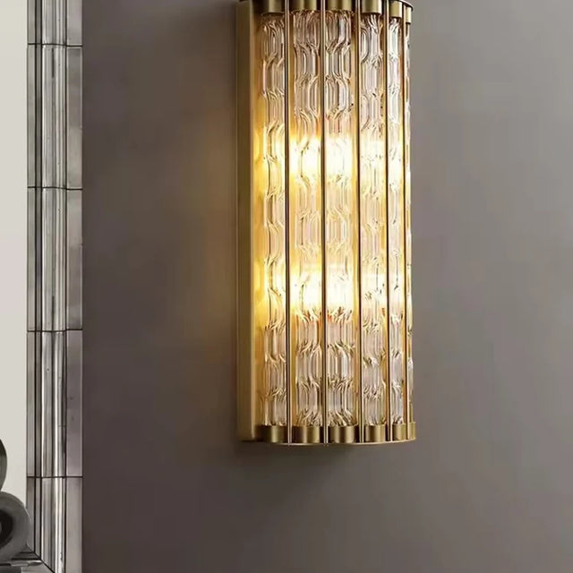 Modern Copper Wall Lamp for Hotel Villa Living Room Porch Office Corridor Long Glass LED Sconce Wall Light Home Decor