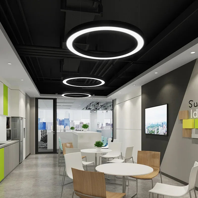 LED round Ring Chandelier Industrial Style for Office Shop Lobby Circle Engineering Lighting Fixture