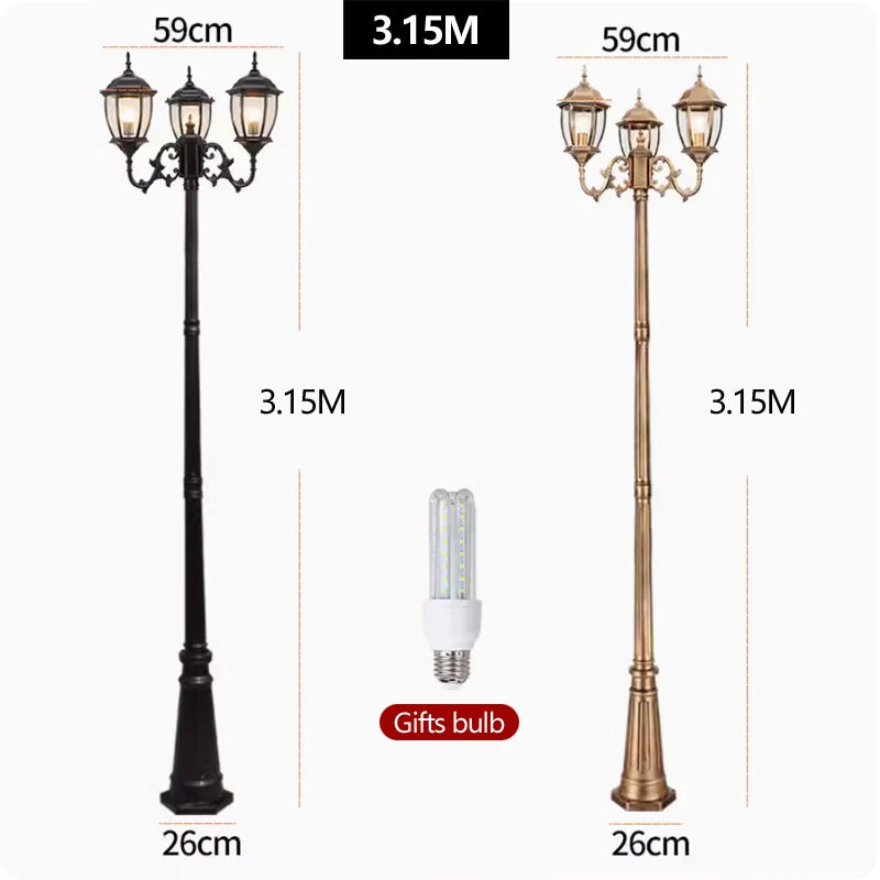 Waterproof high LED retro outdoor landscape courtyard 3m European style outdoor lawn lamp villa household garden street lighting