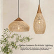 Japanese Wabi-Sabi Rattan Pendant Light - Hand-Woven E27 Boho Lamp for Restaurant Coffee Shop Dining Room Kitchen Island