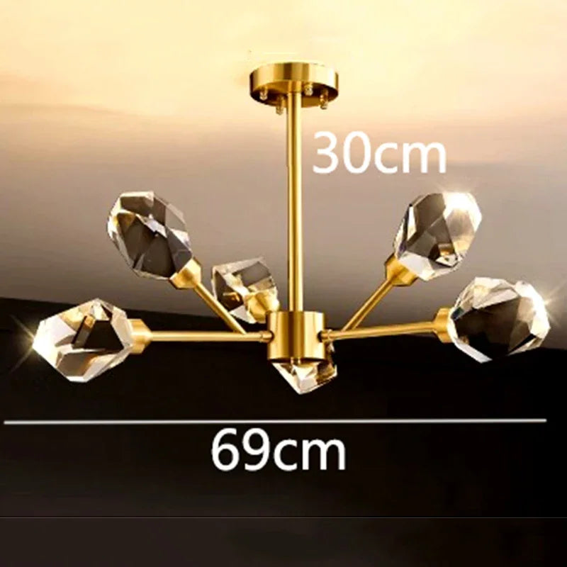 All-copper Molecular Long Crystal Chandelier Light Luxury Creative Post-modern Atmosphere Living Room LED Pendant Lights