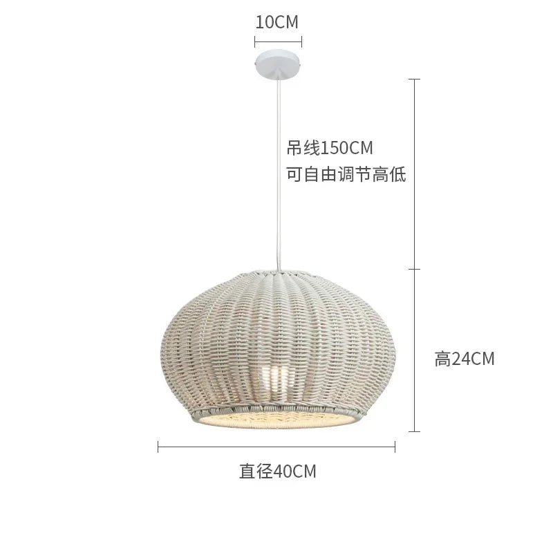 Outdoor Japanese Waterproof Rattan Villa Courtyard Hanging Lamp Garden Dining Room Woven Pendant Light Living Room Home Decor