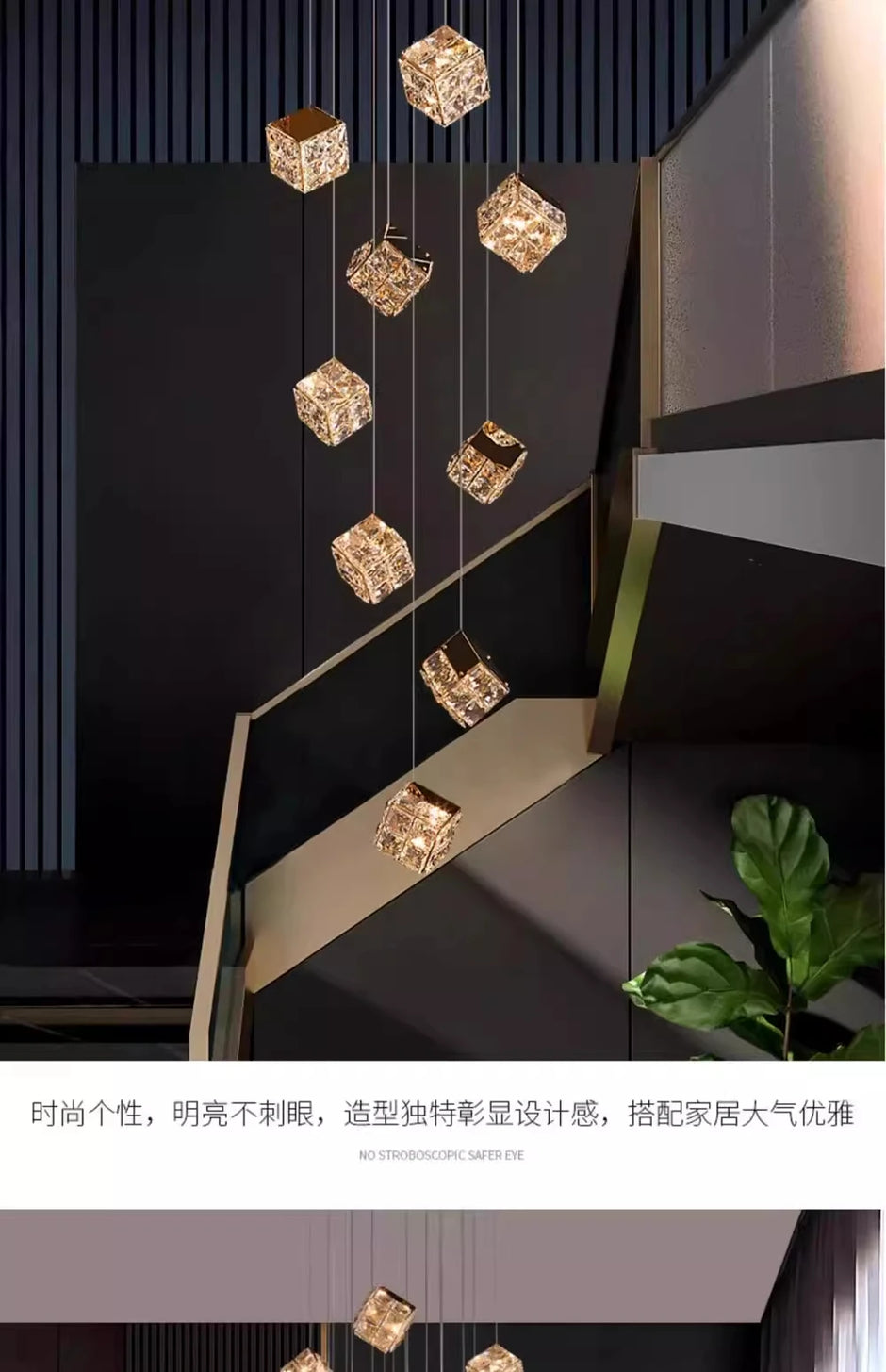 Stair chandelier long chandelier Rubik's cube creative personality light crystal lamp duplex villa loft apartment