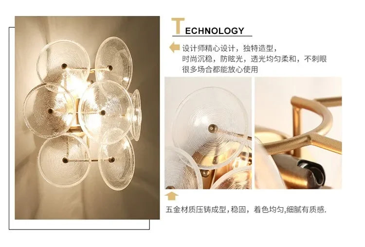 Creative Matte Metal Golden Base with LED Bubble Water Pattern Glass Round Shade Wall Sconce Bedside Lamp