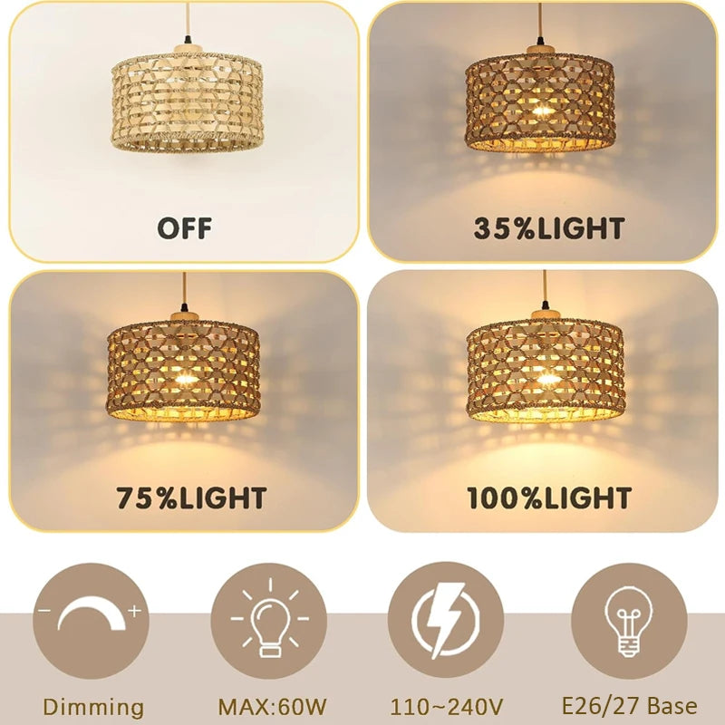 Wicker Rattan Pendant Lamp Teahouse Homestays Decorative Pastoral Retro Pendant Light Kitchen Corridor Bedroom Dining Chandelier
