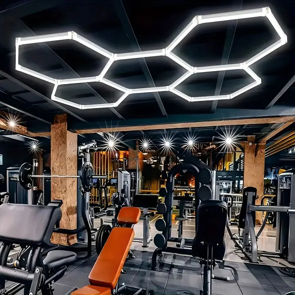 Garage honeycomb hexagonal LED white light super bright 6500K color temperature installed on the ceiling, suitable for garages