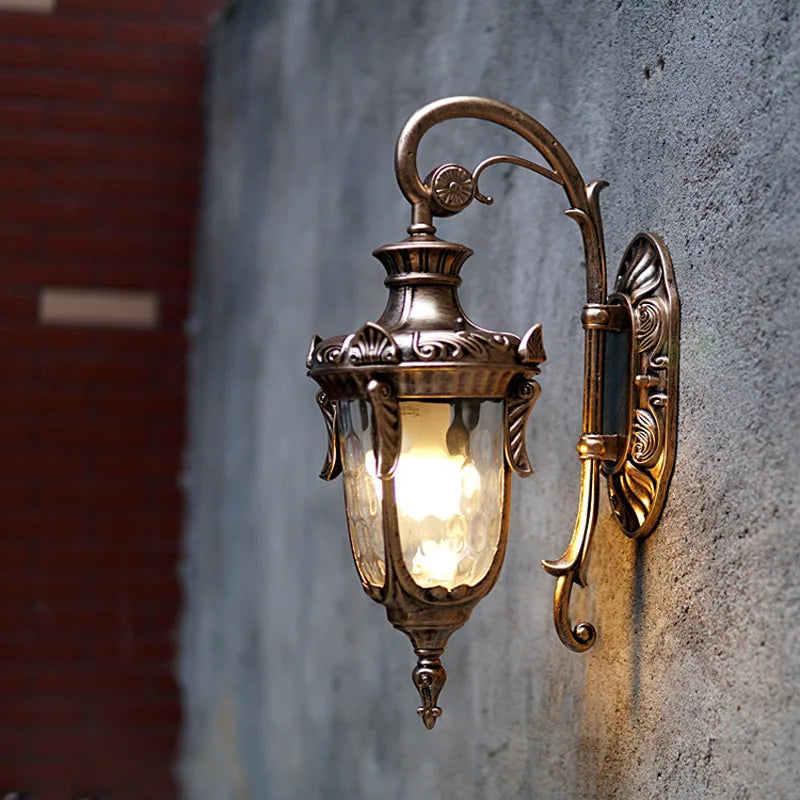 Europe Outdoor Wall Light Retro Garden Yard Porch Lamp Residential Balcony Exterior Waterproof Lighting E27 Glass Fixtures