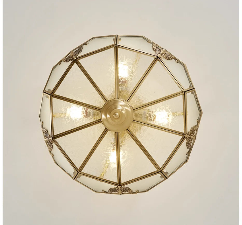 American-Style Semi-Flushed Ceiling Lamp D35cm H30cm De Copper Glass Balcony Bedroom Lamp Restaurant Balcony Study Ceiling Light