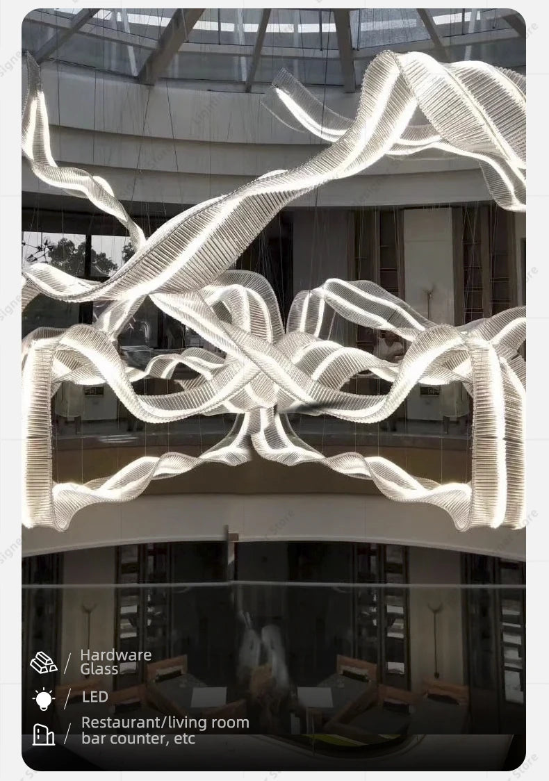 Hotel Living Room Hanging Led Chandelier Hotel Restaurant Large Led Chandelier Modern Pendant Light Glass Lights Lobby