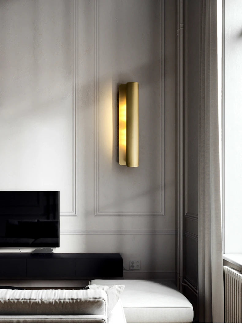 Post-Modern Designer Wall Lamp Minimalist Creative Living Room Hong Kong Style Light Luxury Copper Bedroom Decorative Wall Light