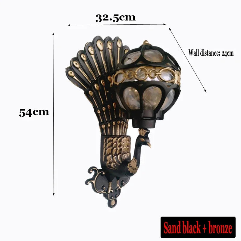 European Style Retro Peacock Wall Lamp Led Hotel Art Wall Lamp Balcony Villa Door Light Suitable For Indoor / Outdoor Lighting