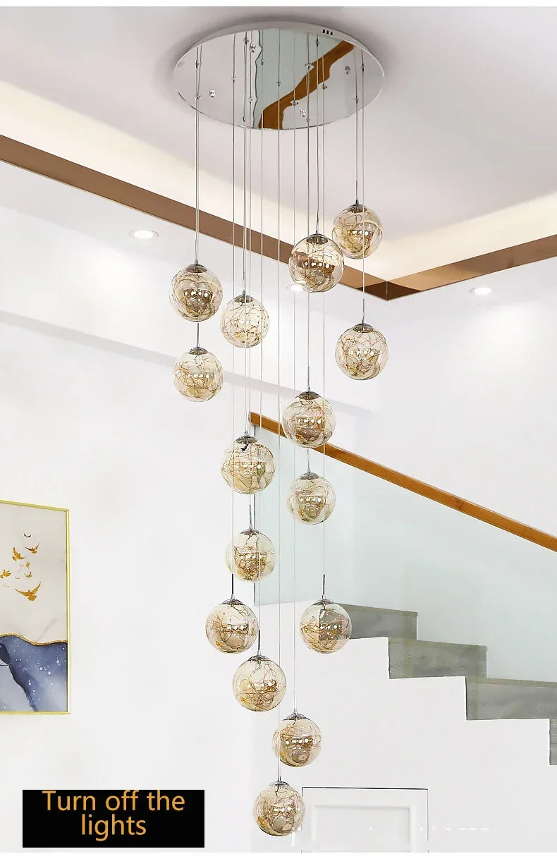 Starry Sky Staircase Chandelier Nordic Design Duplex Corridor Light Pendant Lights Apartment Hall