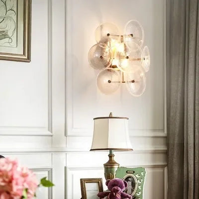 Creative Matte Metal Golden Base with LED Bubble Water Pattern Glass Round Shade Wall Sconce Bedside Lamp