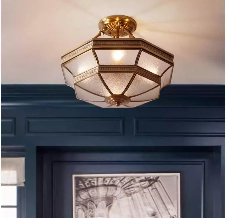 Semi-Flush Copper Ceiling Lamp Outdoor Style D46cm H35cm Living Room Atmosphere Simple Restaurant Balcony Study Ceiling Light