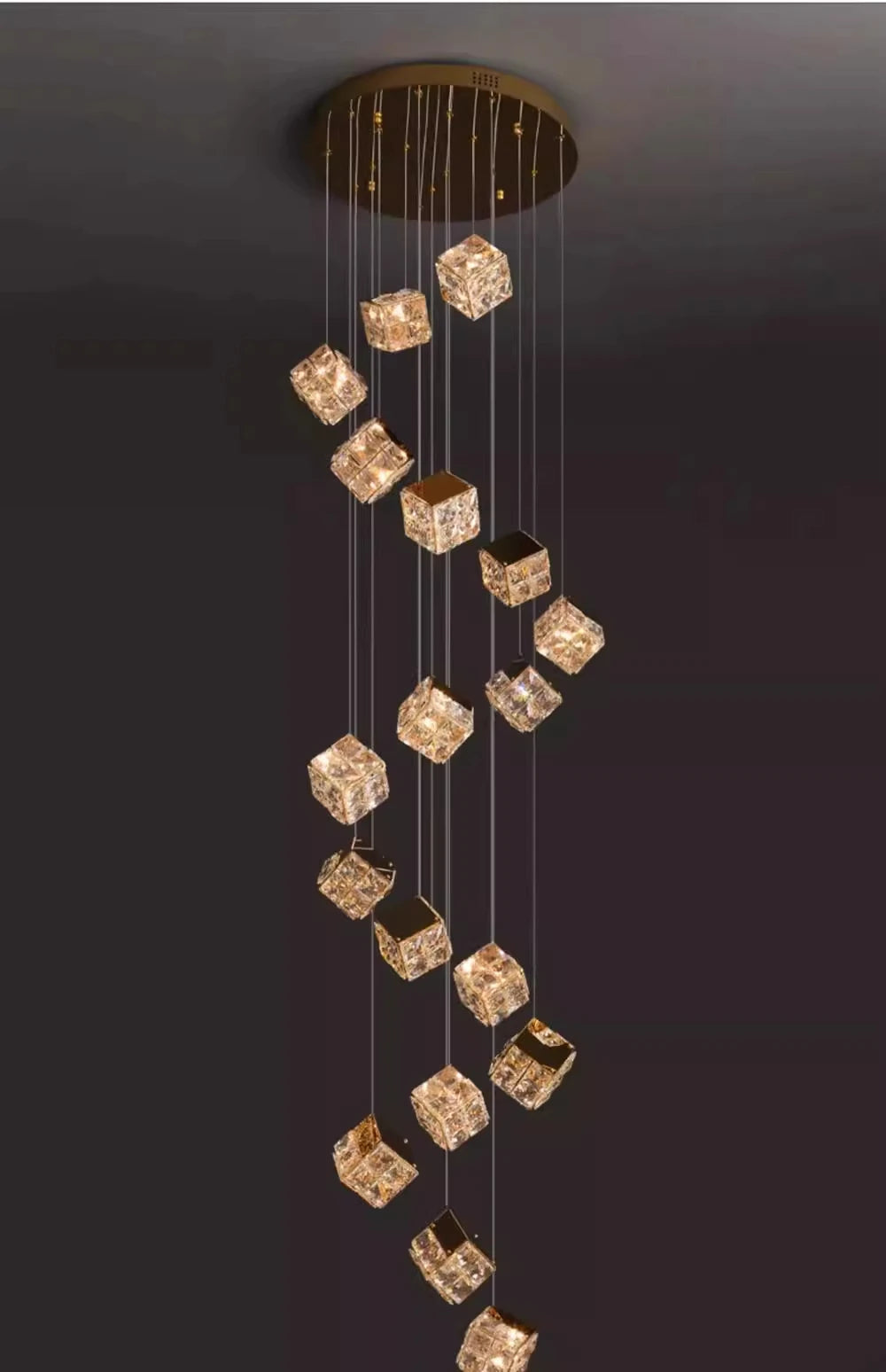 Stair chandelier long chandelier Rubik's cube creative personality light crystal lamp duplex villa loft apartment
