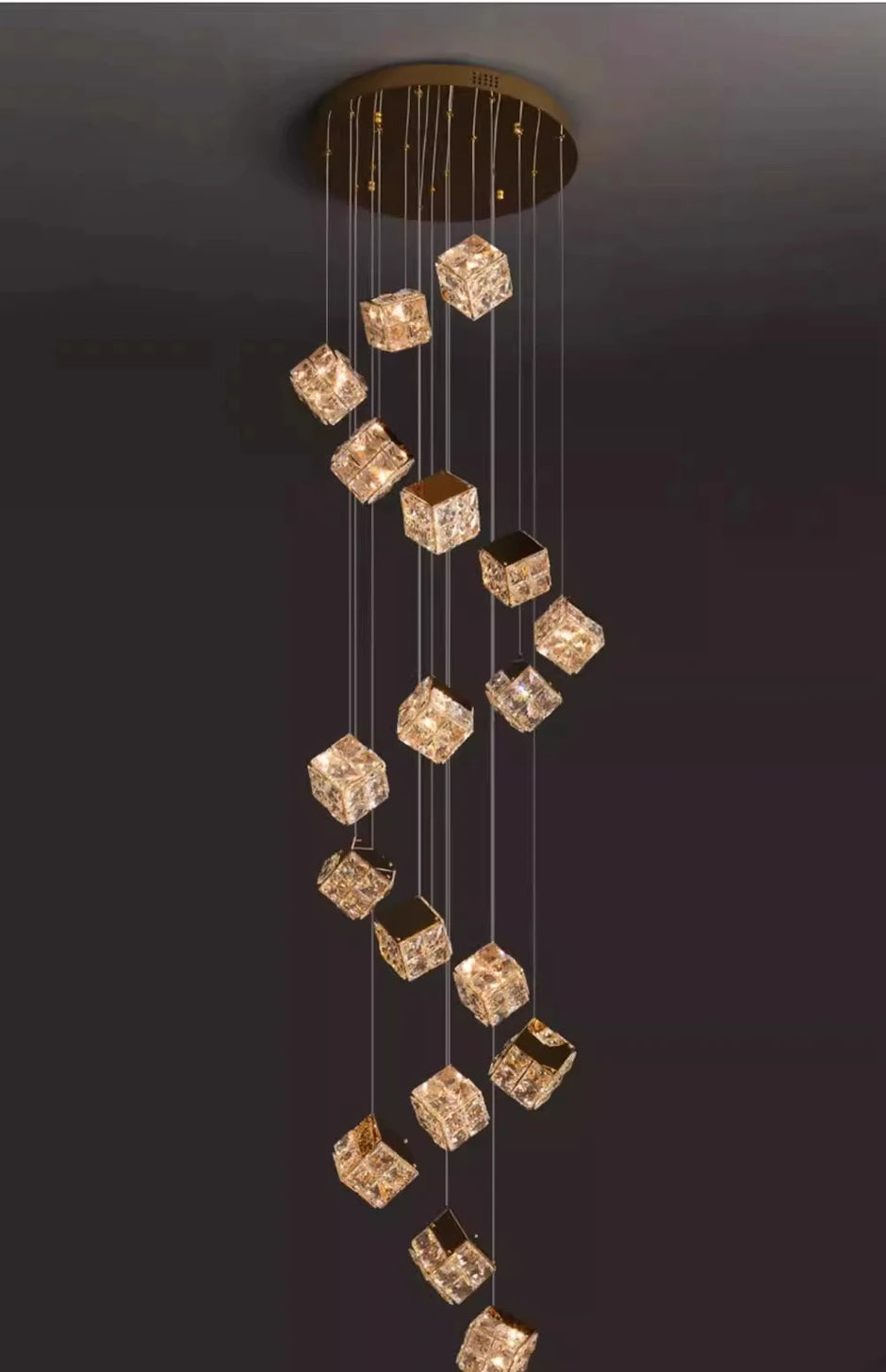 Stair chandelier long chandelier Rubik's cube creative personality light crystal lamp duplex villa loft apartment