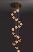 Stair chandelier long chandelier Rubik's cube creative personality light crystal lamp duplex villa loft apartment