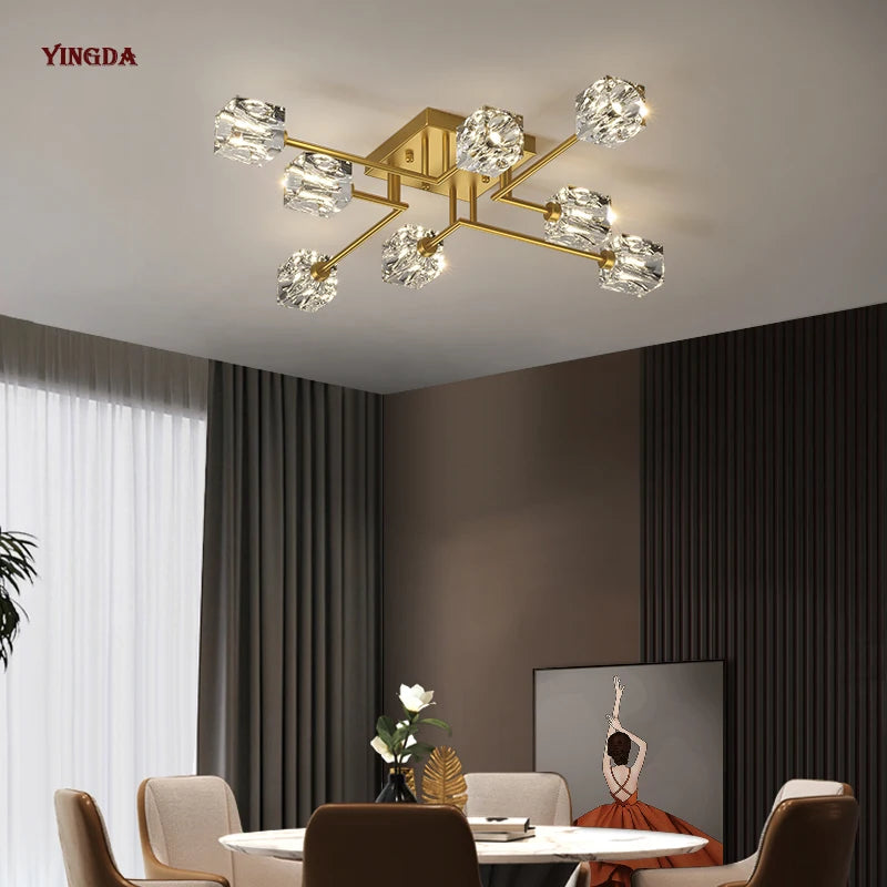 Light Luxury All Copper Living Room Ceiling Lamp, High-end Crystal Lamp, Creative Bedroom Lamp, Minimalist Dining Room Lamp
