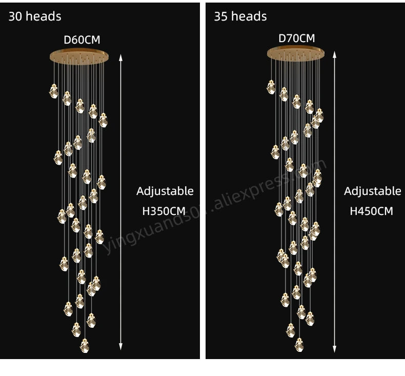 Nordic Crystal Chandelier for Living Room Villa Ceiling Chandeliers Duplex Loft Hanging Lamps Stairscase Suspended Pendant Lamps