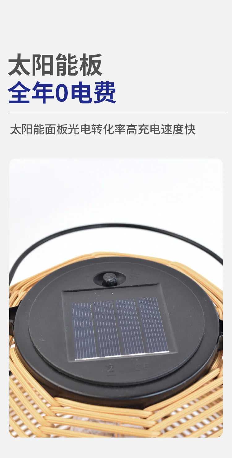 Solar Iron Rattan Outdoor Hanging Lamp Bamboo Pendant Light Warm Ambient Night Glow Garden Patio Balcony Home For Couples