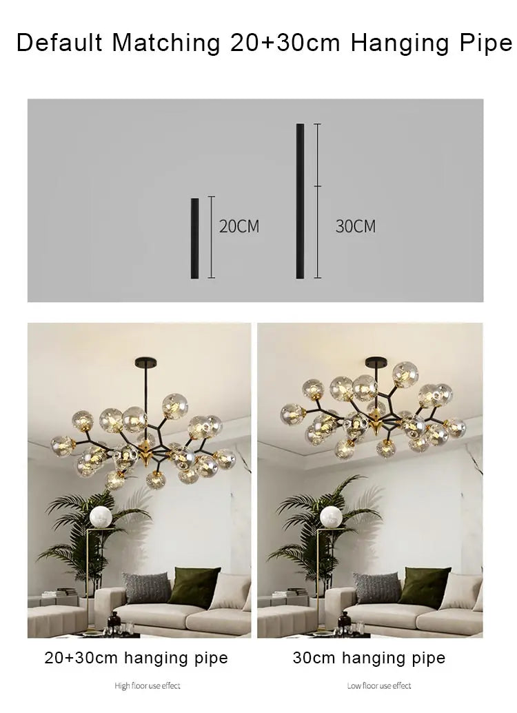 LED Glass Ball Chandelier Pendant Light for Indoor Decorative Lighting - Living Room Bedroom Dining Room