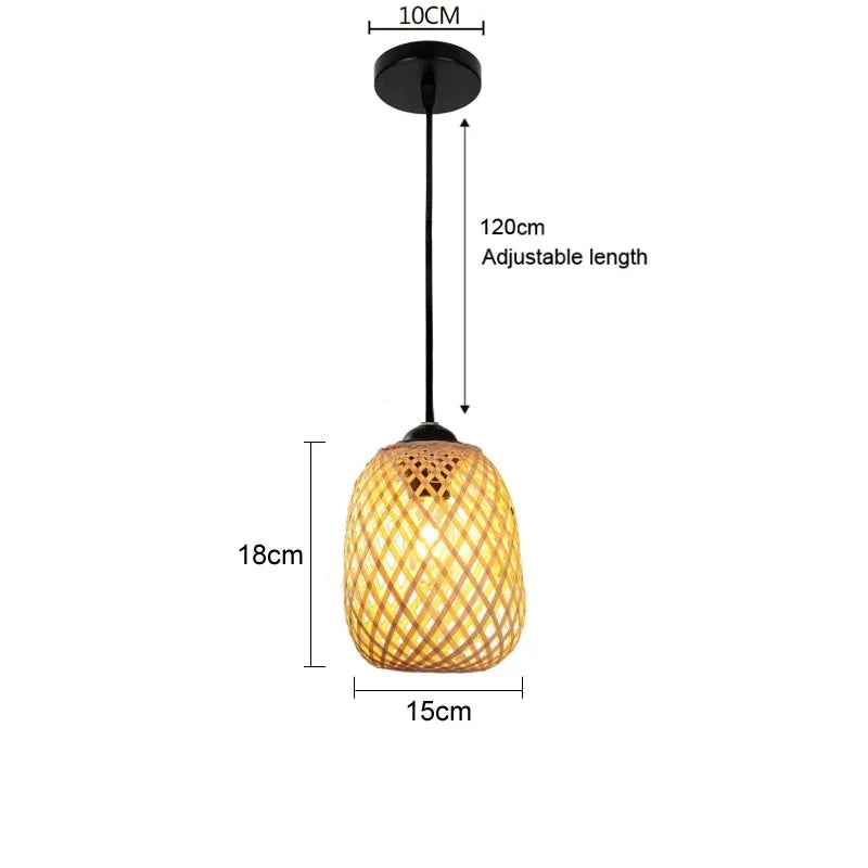 Japanese Chandelier Natural Bamboo Rattan Pendant Lights Handmade Weaving Hanging Lamps Wicker Shades E27 Lighting Suspension