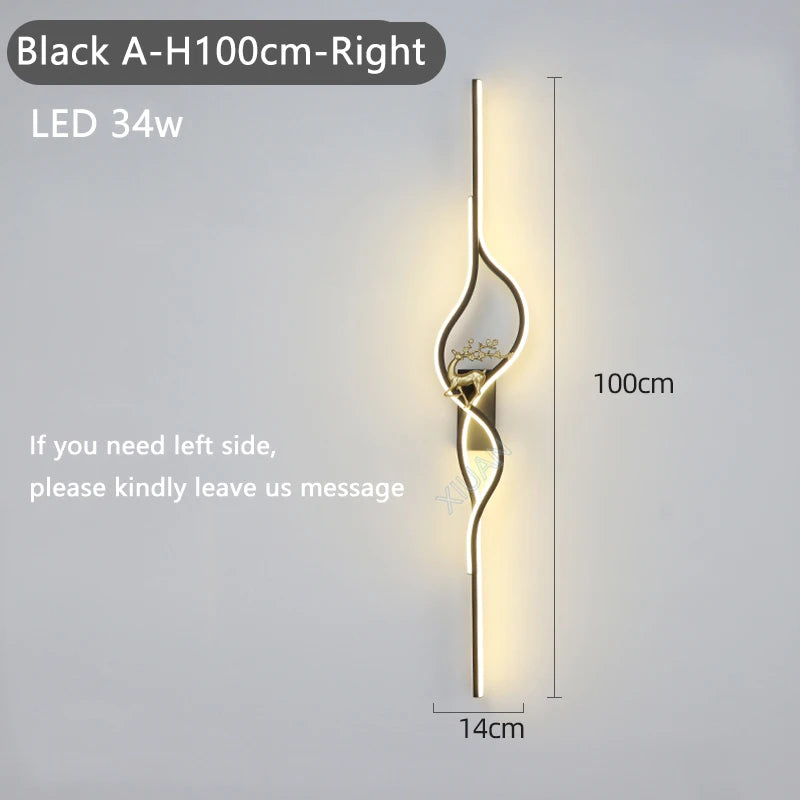 Modern Living Room Long Wall Lights with Anlter Design Gold Black TV Background Decorative Wall Lamp for Bedroom Remote Control