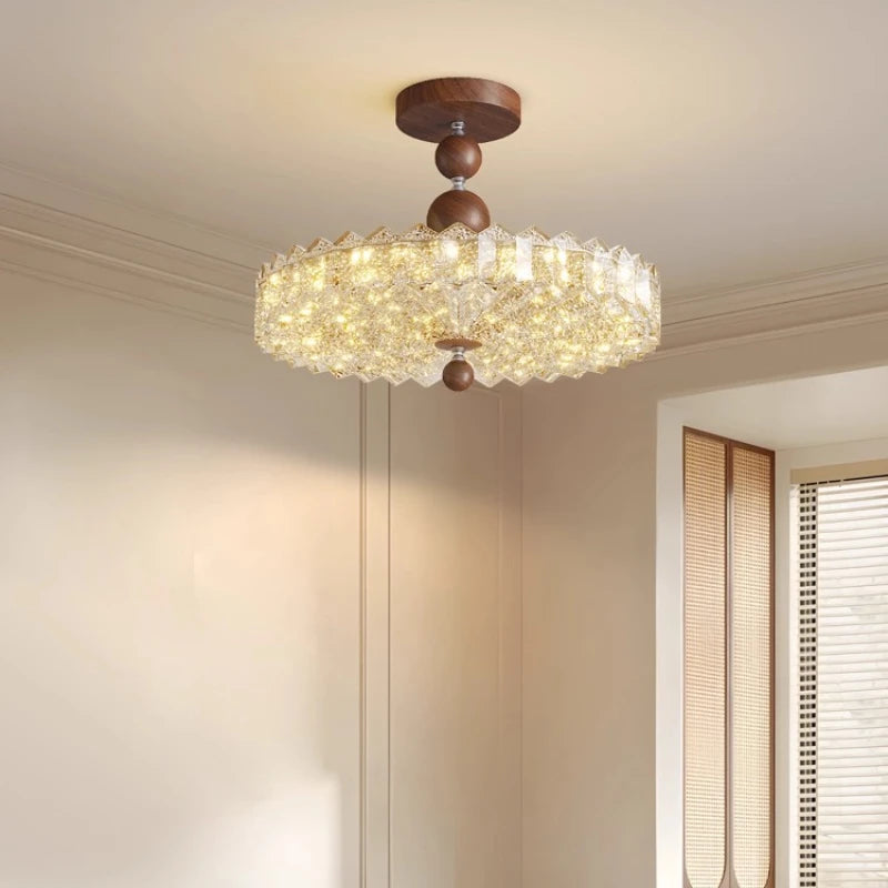 French Mid-Century Style Ceiling Lights Parlor Simple Retro Luxury Gold Resin Pleated Master Bedroom Room Decoration LED Fixture