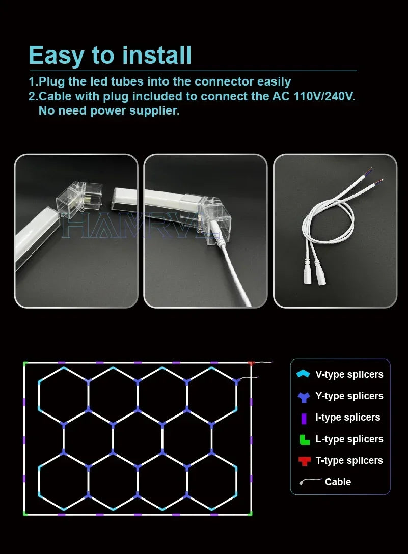 Honeycomb LED Rectangle Lighting Office Gym Desk Barber Workshop Ceiling pendant Light Color change Dimmable Garage Hexagon Lamp