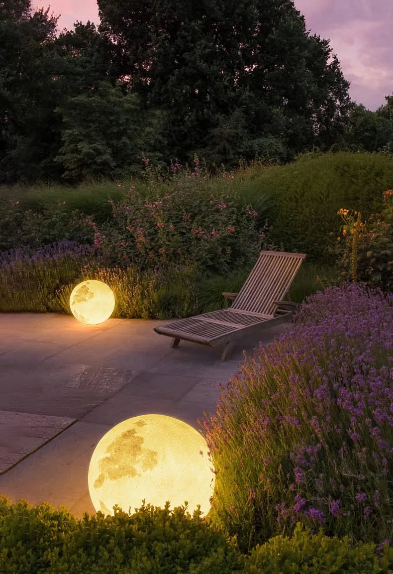Resin Fiber Outdoor Lunar Lawn Lamp Round Waterproof Atmosphere Lamp Garden Ground Plug Landscape Lighting
