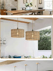 Wicker Rattan Pendant Lamp Teahouse Homestays Decorative Pastoral Retro Pendant Light Kitchen Corridor Bedroom Dining Chandelier