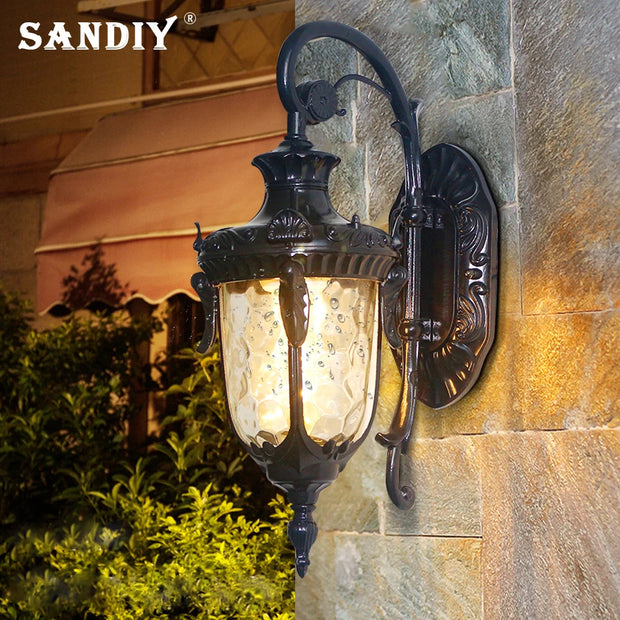 SANDIY Outdoor Wall Light Fixtures Retro Porch Lamp Exterior Nighting Sconce for House Front Door Garage Patio Bronze+Glass E27