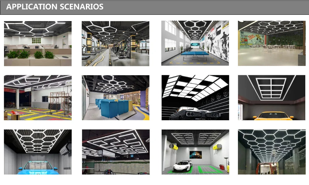 Hexagon LED Light for Garage Ceiling Auto Car Body Repair Workshop Barbershop Hair Salon Gym - Customized Lighting Lamp
