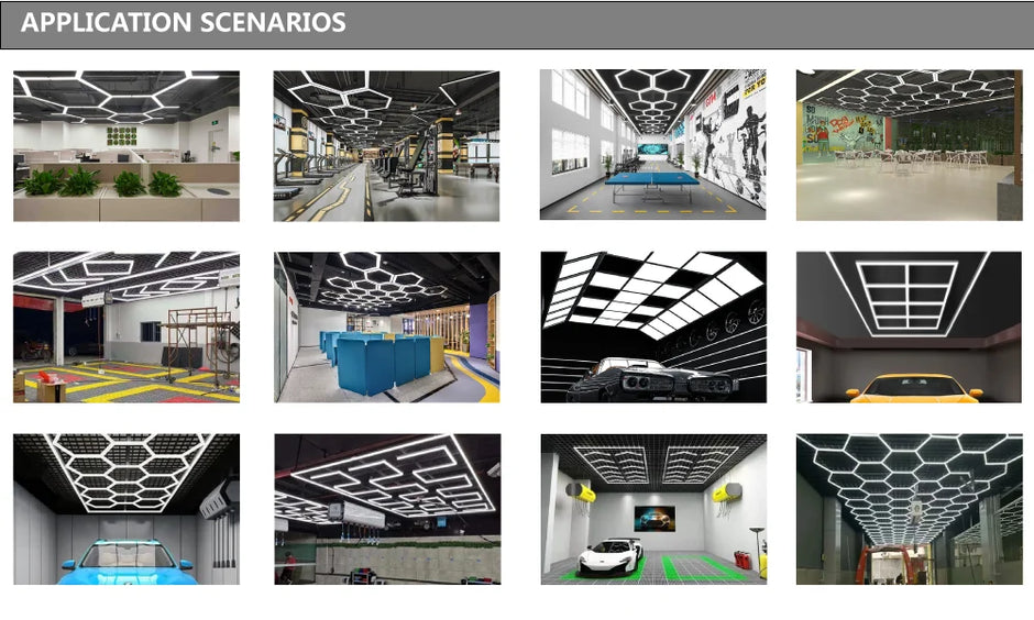 Hexagon LED Light for Garage Ceiling Auto Car Body Repair Workshop Barbershop Hair Salon Gym - Customized Lighting Lamp
