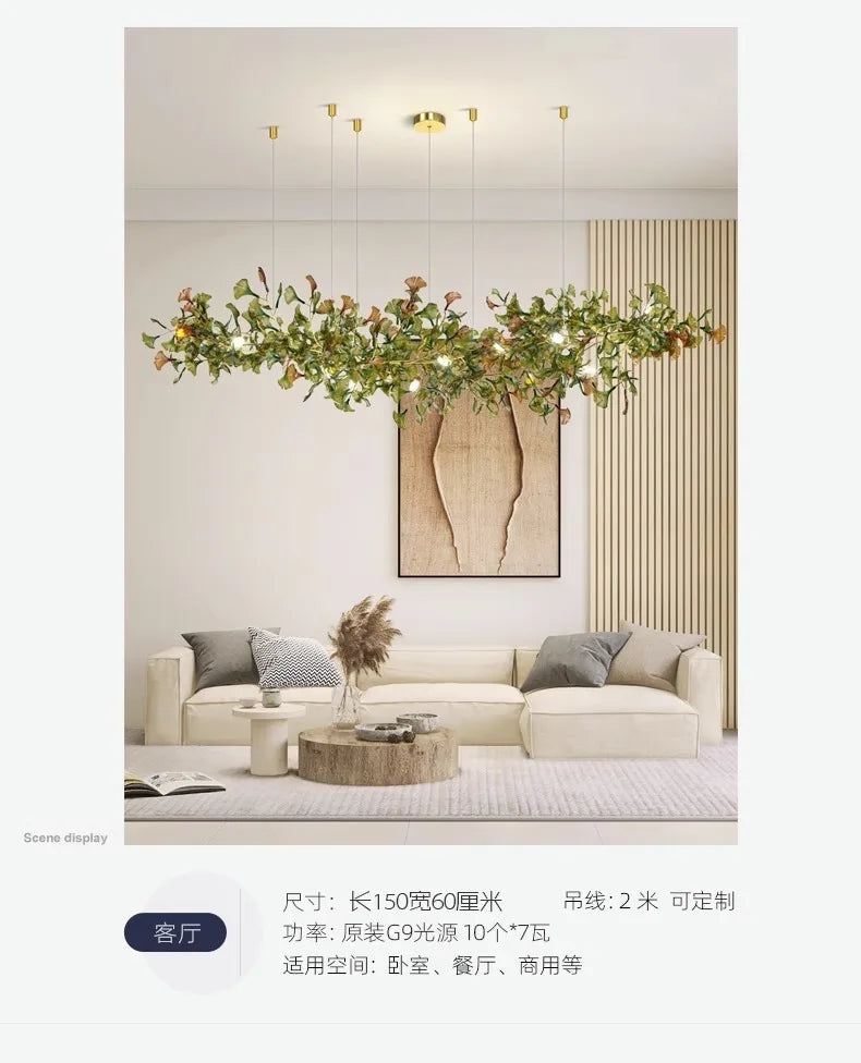 Living room chandelier ginkgo leaf branch lamp duplex floor villa stairs dining room lamp