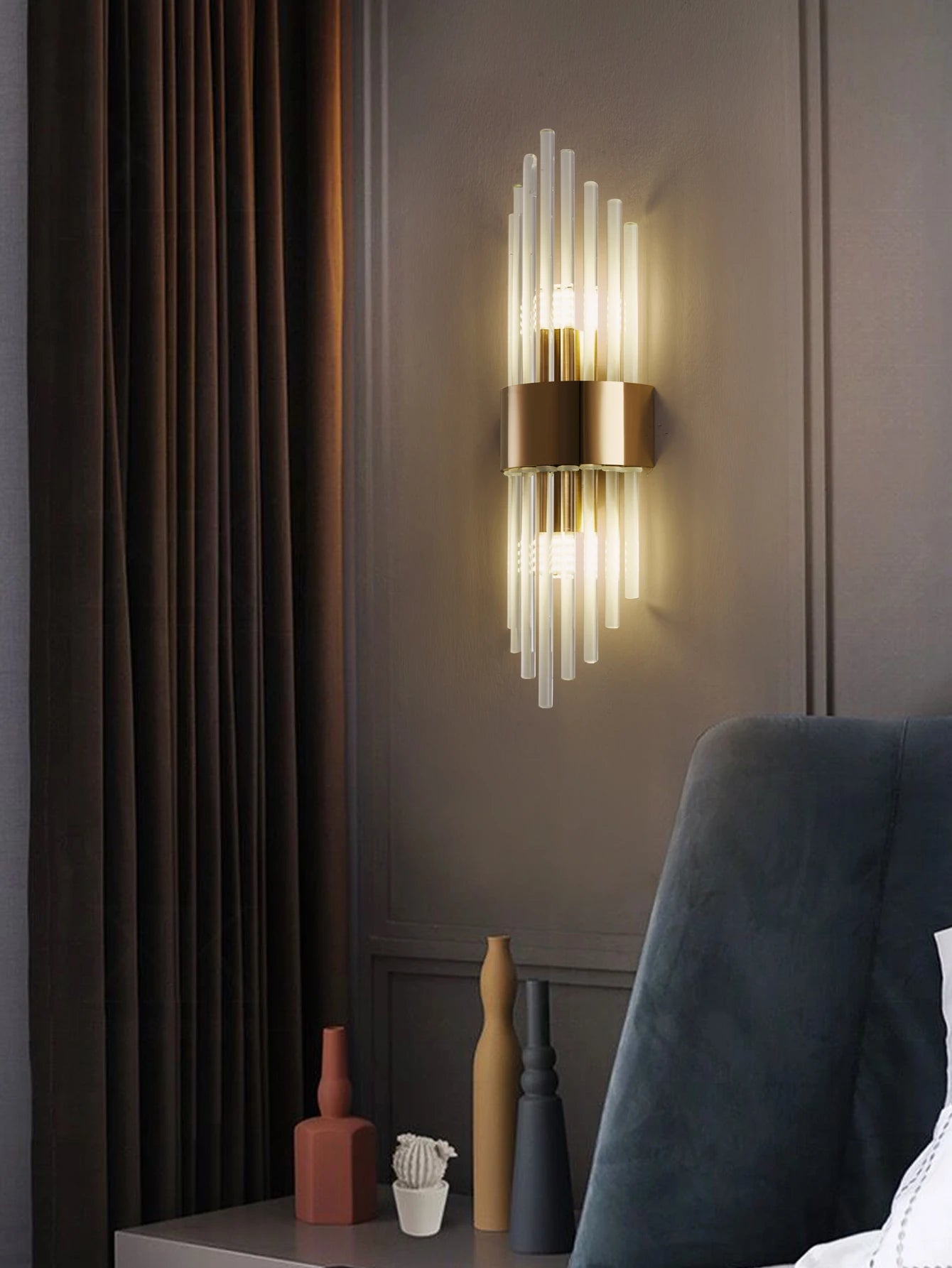 Gold/Black Stainless Steel Crystal Wall Sconce for Living Room, Bedroom, Kitchen Home Decor Lighting, G9 Light Source