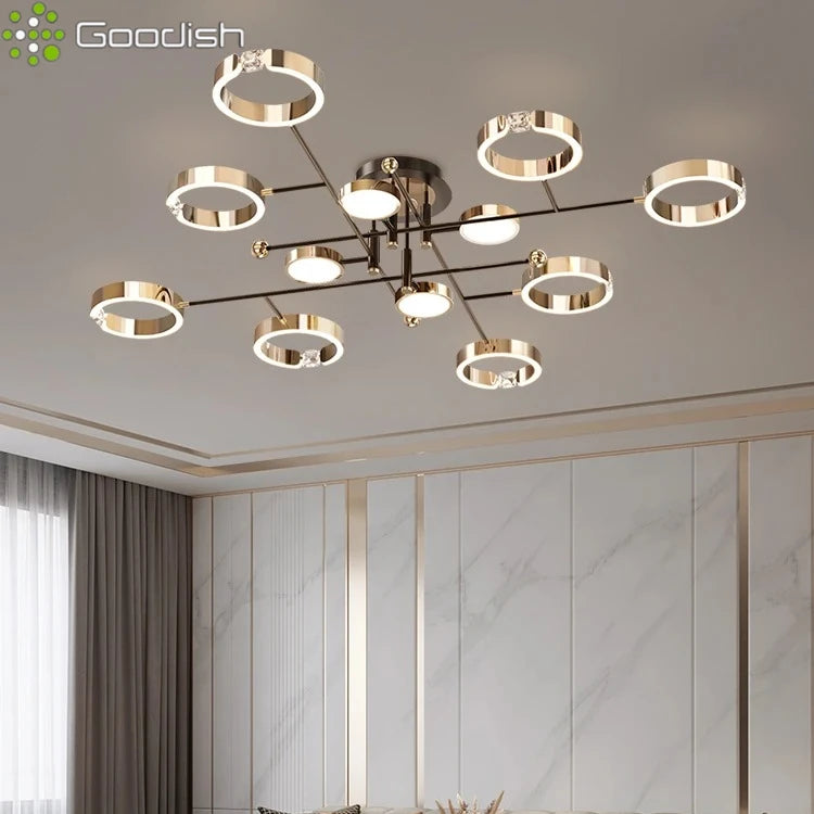 Modern Luxury Nordic Style Aluminum Circle Shaped LED Pendant Light Art Creative Lamp for Living Room Home Decoration Chandelier