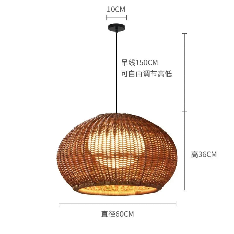 Outdoor Japanese Waterproof Rattan Villa Courtyard Hanging Lamp Garden Dining Room Woven Pendant Light Living Room Home Decor
