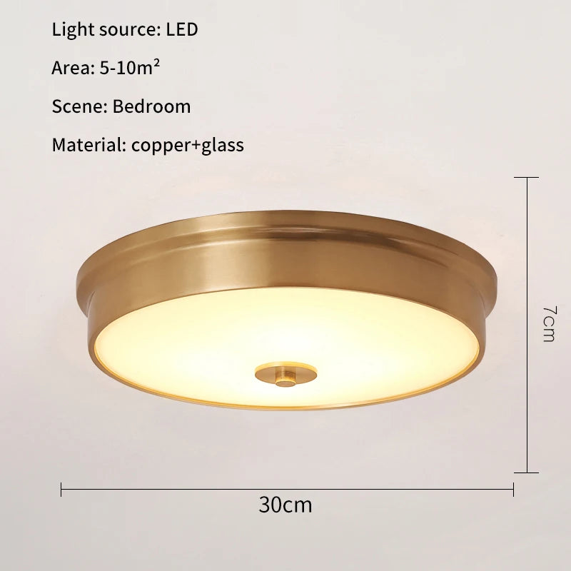 Nordic Modern Copper LED Ceiling Lights Fixtures Kitchen Hallway Balcony Round Ceiling Lamps Minimalist Lampara Gold Lighting
