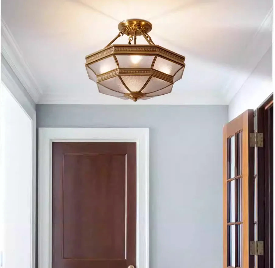 Semi-Flush Copper Ceiling Lamp Outdoor Style D46cm H35cm Living Room Atmosphere Simple Restaurant Balcony Study Ceiling Light