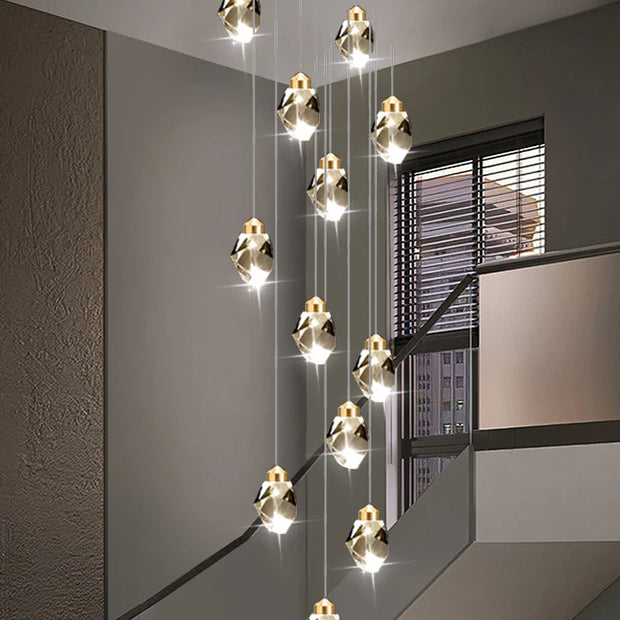 Nordic Crystal Chandelier for Living Room Villa Ceiling Chandeliers Duplex Loft Hanging Lamps Stairscase Suspended Pendant Lamps