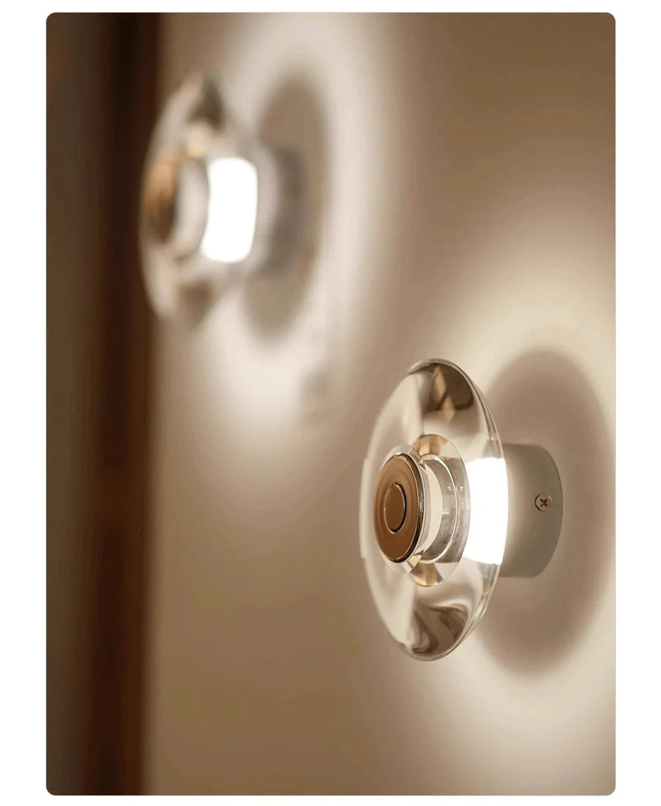 Modern Round Crystal Bedside Lamp Bedroom Living Room Italian LED Sconce Minimalist Art Circular Corridor Mirror Wall Lights