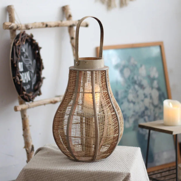 Vintage Linen Lantern Floor Lamp Wabi Sabi Wooden Portable Table Light for Living Room Bedroom Zen Interior Atmoshere Luminaires