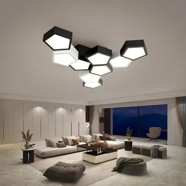 Nordic Designer Combination Honeycomb LED Indoor Ceiling Lamp,Remote Dimming Lustres Living Room Pendant Light Bedroom Decor