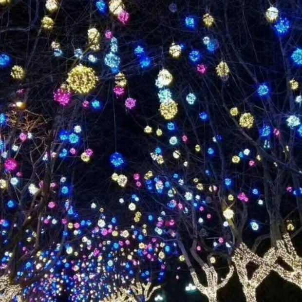 Solar Powered LED Vine Ball Lights Outdoor Waterproof Festival Decorative Lights for Park Cisas Illumination round Colorf...