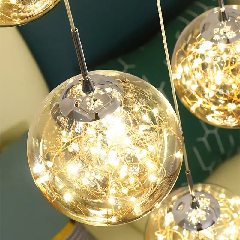 Starry Sky Staircase Chandelier Nordic Design Duplex Corridor Light Pendant Lights Apartment Hall