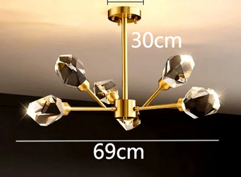All-copper Molecular Long Crystal Chandelier Light Luxury Creative Post-modern Atmosphere Living Room LED Pendant Lights
