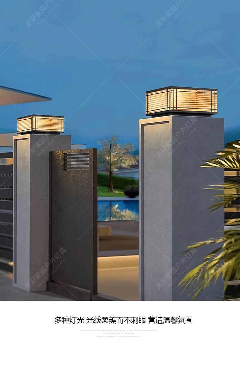 Solar stigma lamp Rural outdoor villa Waterproof lamp Outdoor balcony Garden Stainless steel gate wall lamp