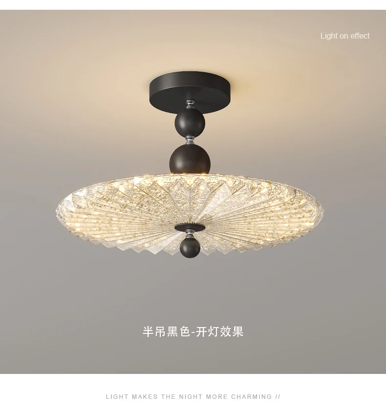 French Mid-Century Style Ceiling Lights Parlor Simple Retro Luxury Gold Resin Pleated Master Bedroom Room Decoration LED Fixture