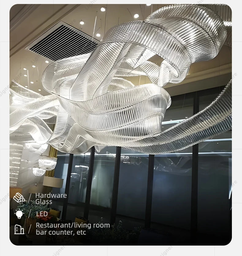 Hotel Living Room Hanging Led Chandelier Hotel Restaurant Large Led Chandelier Modern Pendant Light Glass Lights Lobby